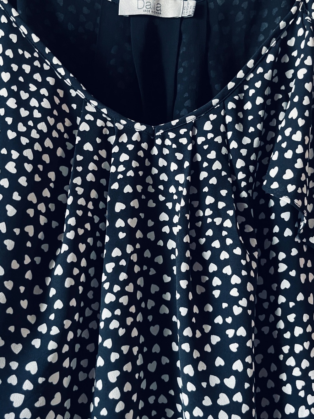 Dalia Black Top with White Heart Print